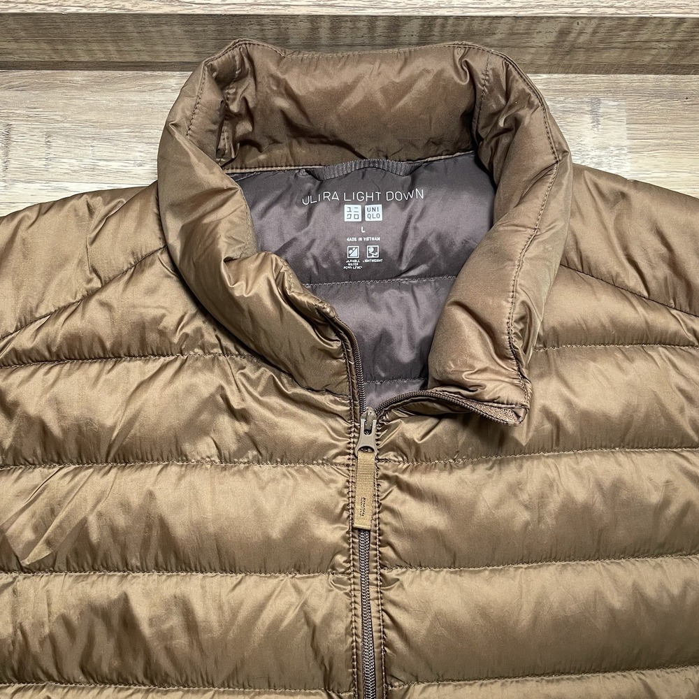 Uniqlo Ultra Light Down Puffer Vest Brown Women Large 311-419993 Water Resistant